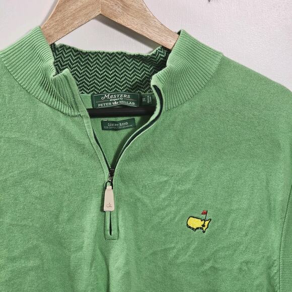 Peter Millar Masters Sweater Vest Mens Green 1/4 Zip Cashmere Blend Golf Size XL - Picture 2 of 6